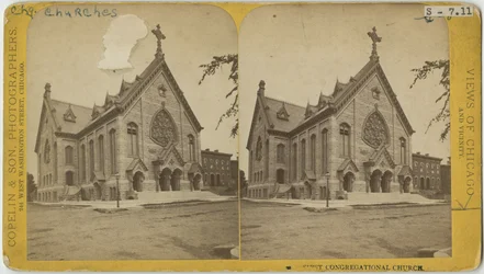 Stereograph of the First Congregational Church, Chicago, c.1870