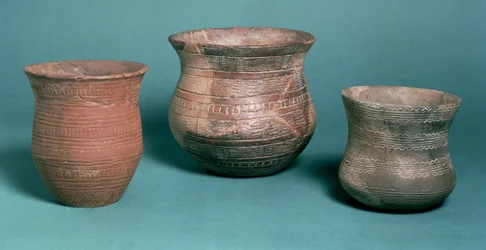 Beakers, from Los Millares in Spain, Stanton Harcourt in Oxfordshire and Hungary, Copper Age, c.2000 BC