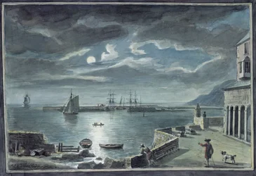 The Harbour and the Cobb, Lyme Regis, Dorset, by Moonlight