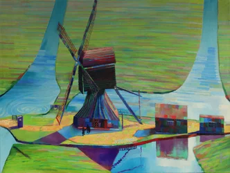 Colorful Windmill Landscape