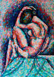 Contemplative Mosaic Woman