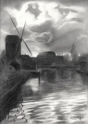 Windmill on Stormy Canal