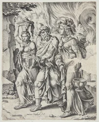 Lot and His Daughters Leaving the Burning Sodom