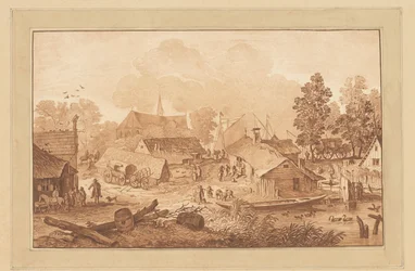 Village Scene with Pond