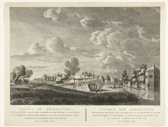 Prussian Troops Attack Amstelveen Defended by Amsterdam Militia on October 1, 1787 Attack on Amstelveen ... October 1, 1787 (title on object)