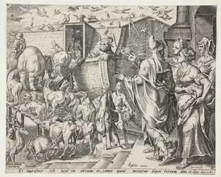 Noah, His Family and the Animals Boarding the Ark