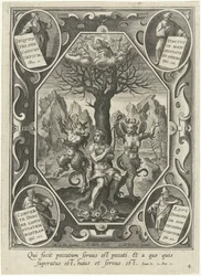 A Young Man Chained to a Tree by Two Devils
