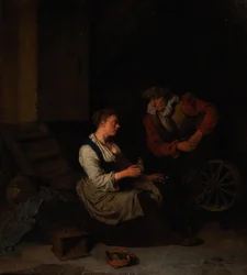 A Cavalier and a Woman at the Spinning Wheel