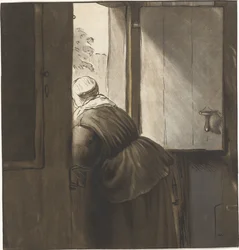 Woman Leaning Over a Half-Door
