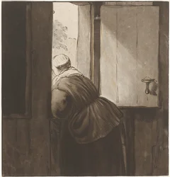 Woman Leaning Over a Half-Door