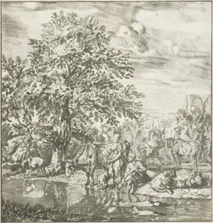 Shepherd and Shepherdess with Flock by a River (series title)