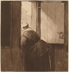 Woman Leaning over a Lower Door