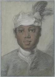 Head of a Young Black Man with Turban and Feathers