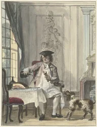 Man Dining with a Glass of Wine and a Bone