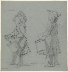 Two Studies of a Drumming Boy