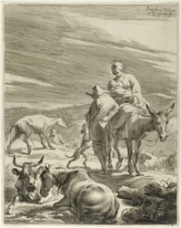A Mother and Swathed Child Riding a Donkey, plate 4 from Four Landscapes