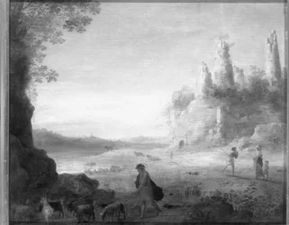 Italianate Landscape with Diana and Callisto with a Goatherd Near a Ruined Castle