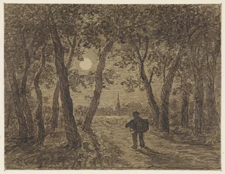 Man Walking Out of a Forest by Moonlight