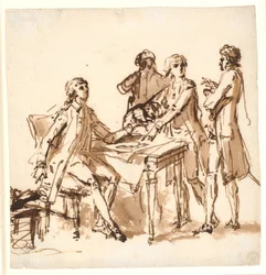 Four men around a table discussing a project