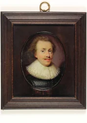 A gentleman, in black figured doublet with falling lace-edged ruff