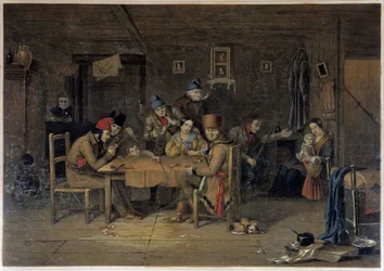 French Settlers in Canada Playing Cards - painting by Krieghoff