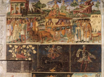 Triumph of Jupiter and Cybele and Sign of Lion, scenes from Month of July, Hall of Months, Palazzo Schifanoia, Ferrara, Italy