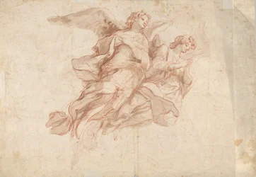 Two Angels Flying, verso: God the Father Seated in the Clouds and a Sketch of a Figure Flying