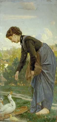 Girl feeding a duck