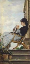 Woman Sewing on the Terrace