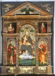 Crowned Madonna and Child with Angels, Saint Paul, Saint Peter