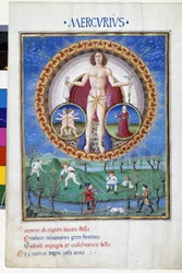 Mercury with Signs of the Zodiac of the Virgin and the Gemels. Downstairs, Peasants Working in the Fields. Miniature Made by Cristoforo de Predis - in 