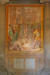 Martyrdom of a saint: burnt alive upside down