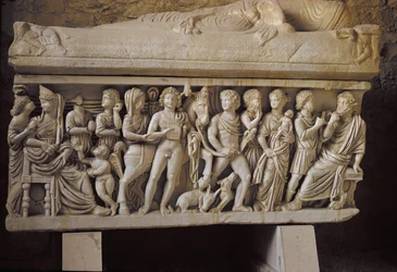 Hippolytus and Phaedra, detail from the side of a sarcophagus