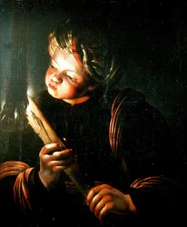 Young Boy Blowing on an Ember