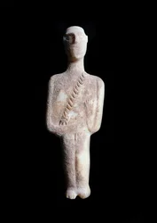 Male Idol, Schematic Figurine with Ochre Inlays