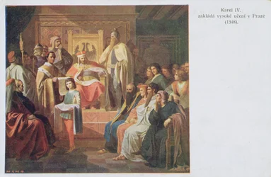 Foundation of the German University in Prague by Charles IV in 1348, early twentieth century postcard