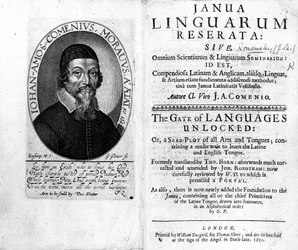 Frontispiece and Titlepage to Janua Linguarum Reserata with a portrait of Jan Amos Komensky, engraved by George Glover, 1650