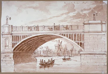 View of a Small Boat Passing Underneath Vauxhall Bridge, London