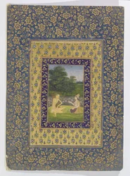 Layla Reading to Majnun, who sits under a tree by a lotus pool, Delhi, c.1720-40