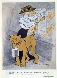 Marguerite Durand pasting her election poster, illustration from 
