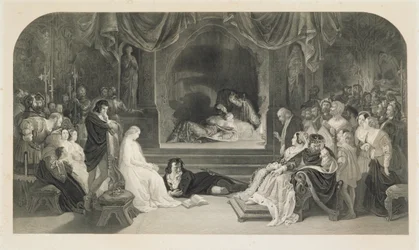 The Play Scene, Act III, Scene II of Hamlet by William Shakespeare, engraved by Charles W. Sharpe