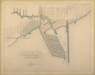 Plate 72 from The Plan of Chicago, 1909: Chicago. Sketch Diagram of Docks Suggested at the Mouth