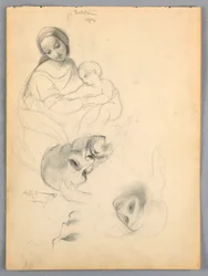 Madonna and Child, Sketches after Leonardo Da Vinci and Fra Bartolomeo of Works in the Uffizi, Florence