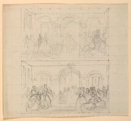 Two Figure Compositions for the Painting "The Republican Court" (Lady Washington