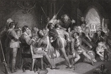 The Hall of Glennaquoich - a Highland Feast, engraved by P. Lightfoot, from 