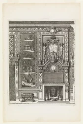 Design for a Chimney Wall with Lacquered Panels and Porcelain
