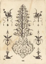 Hyacinth-Shaped Brooch with Winged Animals at Top and Crouching Swans at Bottom
