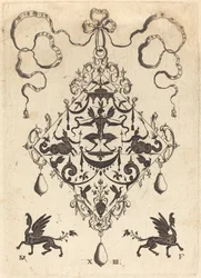 Large Pendant, Winged Fantasy Creature Holding Two Snakes