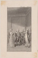 Clarisse, her uncle Anton, her brother Jacob and Solmes in conversation
