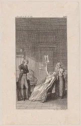 Clarisse, between madness and composure, slumped in a chair with Lovelace
